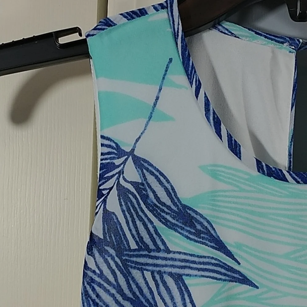 Calvin Klein Sleeveless Trapeze Dress Blue Palm Print Sz 4 - Picture 9 of 15